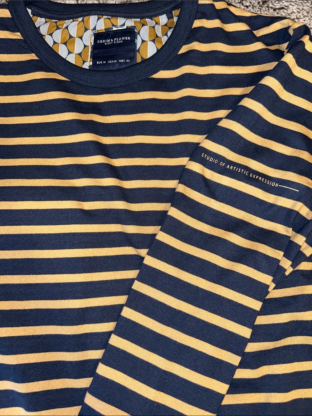 Denim & Flower Ricky Singh Navy and Mustard Striped Long-Sleeve Shirt